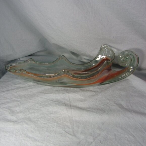 murano style prob Sooner long leaf Sleigh Cornucopia dish vintage MCM (w2378)